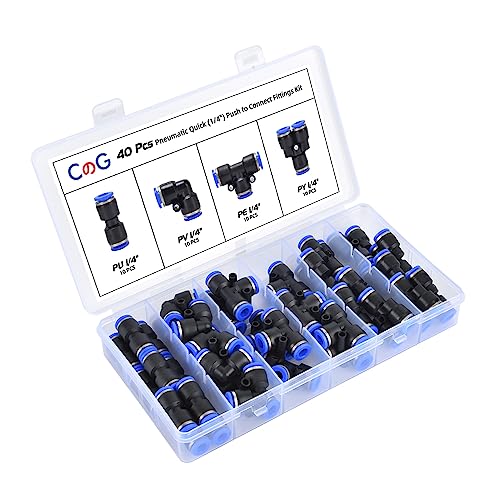 CGELE Schnellverbindungs-Luftschlaucharmaturen, 6,35 mm Außendurchmesser, 10 Verteiler + 10 Ellenbogen + 10 T-Stück + 10 gerade, pneumatische Schnellspanner-Armaturen, Druck-zu-Connect-Armaturen, CGELE Schnellverbindungs-Luftschlaucharmaturen, 6,35 mm Außendurchmesser, 10 Verteiler + 10 Ellenbogen + 10 T-Stück + 10 gerade, pneumatische Schnellspanner-Armaturen, Druck-zu-Connect-Armaturen, von CGELE