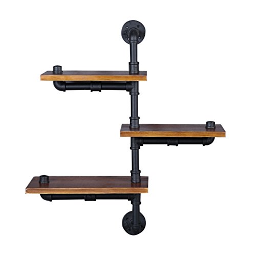 Schweberegale Wandregal Bücherregal Eisen Holz Wasserrohr für Wohnzimmer Schlafzimmer Home Dekorative Display Floating Partition Lagerregal Loft Retro industriellen Stil 3 Schicht 72 × 20 × 72 cm Wand von CGF- Schweberegale