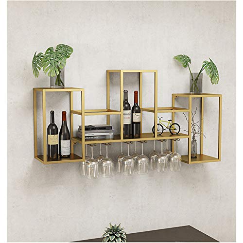 CGF- Weinregale An der Wand montiertes Weinregal mit Regal, industriell hängende Weinregale mit 6-Stiel-Glashalter, Weinregal-Wandregale, Gold / 41,7 x 7,87 x 16,5 Zoll von CGF-