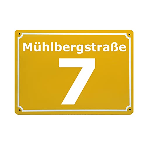 CGFN Personalisierte Gelb Hausnummer, Hausnummernschild mit Straßennamen, hausnummernschilder edelstahl - Anpassbare Hausnummer mit Straßenname - 20x15 cm, für Zaun, Gartentor, Tür (Gelb) von CGFN