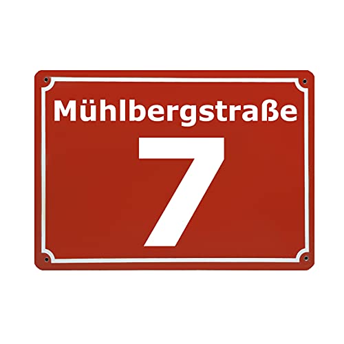 CGFN Personalisierte Rote Hausnummer, Hausnummernschild mit Straßennamen, hausnummernschilder edelstahl - Anpassbare Hausnummer mit Straßenname - 20x15 cm, für Zaun, Gartentor, Tür (rot) von CGFN