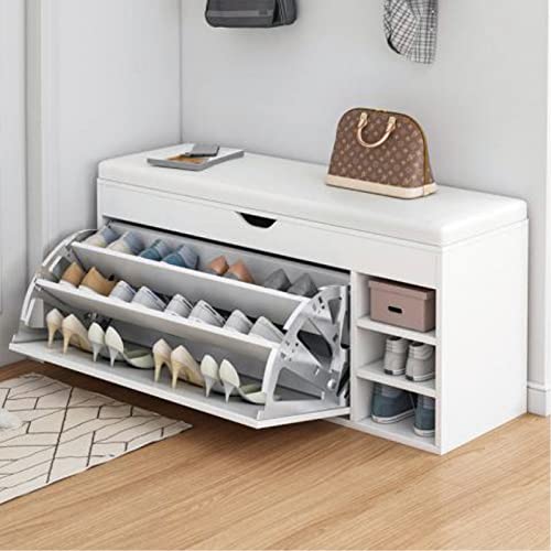 Schuhbank Storage Shoe Shelf 3 Ebenen Schuhschrank Mit Sitzfläche Schuhregal Mit Flip-Drawer Und Sitzkissen Für 10-20 Paar Schuhe Gepolsterte Sitzbank Eingangsbereich Flur Platzsparend von CGHJDM