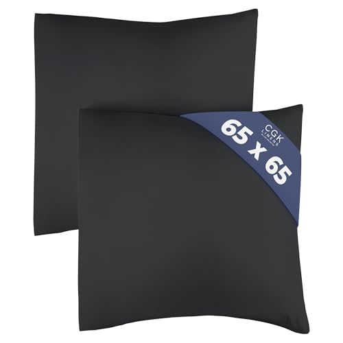 Kissenbezug 65x65 Schwarz - Kissenbezüge 65x65 2er Set - Kopfkissen 65x65 Bezug aus hochwertiger Mikrofaser - Weiche, Bequeme, maschinenwaschbare Kissenhülle - Kopfkissenbezug 65x65 2er Set von CGK Unlimited