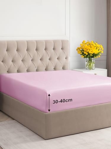 Spannbettlaken 100x200 cm – 40 cm Steghöhe – Aus gebürsteter Polyester-Mikrofaser – Spannbetttuch geeignet für Boxspringbetten – Passt auf Matratzen bis zu 40 cm – Oeko-TEX Zertifiziert, Helles Rosa von CGK Unlimited