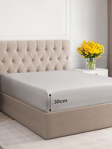 Spannbettlaken 160x200 cm – 30 cm Steghöhe – Aus weicher, gebürsteter Polyester-Mikrofaser – Spannbetttuch passend für Matratzen bis 30 cm Höhe – OEKO-TEX Zertifiziert – Hellgrau, Einzelpackung von CGK Unlimited