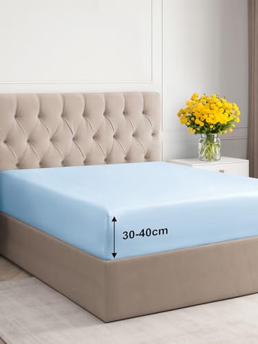 Spannbettlaken 160x200 cm – 40 cm Steghöhe – Aus gebürsteter Polyester-Mikrofaser – Spannbetttuch geeignet für Boxspringbetten – Passt auf Matratzen bis zu 40 cm – Oeko-TEX Zertifiziert, Himmelblau von CGK Unlimited