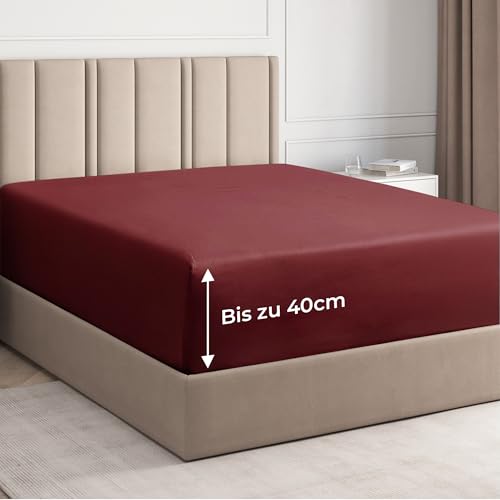 Spannbettlaken 160x200 cm – 40 cm Steghöhe – Aus gebürsteter Polyester-Mikrofaser – Spannbetttuch geeignet für Boxspringbetten – Passt auf Matratzen bis zu 40 cm – OEKO-TEX Zertifiziert, Weinrot Spannbettlaken 160x200 cm – 40 cm Steghöhe – Aus gebürsteter Polyester-Mikrofaser – Spannbetttuch geeignet für Boxspringbetten – Passt auf Matratzen bis zu 40 cm – OEKO-TEX Zertifiziert, Weinrot von CGK Unlimited