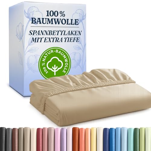 Spannbettlaken 90x190cm aus 100% Baumwolle - Bettlaken 90x190 für Matratzen bis zu 30 cm Höhe - Premium Bettwäsche aus 400 Fadenzahl Baumwolle - Einzelpackung Spannbetttuch 90x190 - Creme von CGK Unlimited