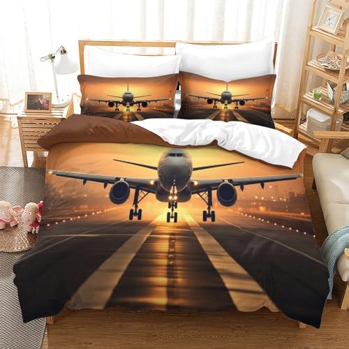 CGLTD Flugzeug Bettwäsche Set 3D Flugzeug Bettbezüge 3 Teilig Mikrofaser Bettbezug Set Mit Reißverschluss Und Kissenbezug Für Kinder Erwachsene King（220x240cm） von CGLTD