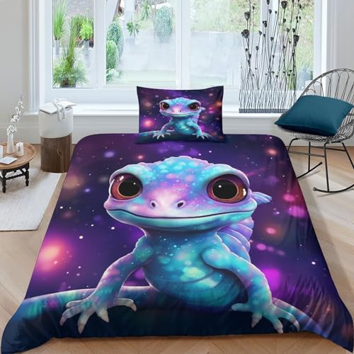 CGLTD Gecko Bettwäsche Set Für Mädchen Junge Kinder 3D Mikrofaser Bettbezug Set 2 Teilig Animal Bettbezüge Mit Reißverschluss Und Kissenbezug Single（135x200cm） von CGLTD