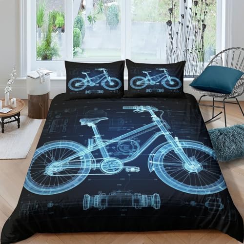 CGLTD Glühendes Fahrrad 3D Bettwäsche Set 3 Teilig Mikrofaser Sport Bettbezug-Set Mit Kissenbezug Bettbezüge Mit Reißverschluss Für Mädchen Junge Kinder Double（200x200cm） von CGLTD