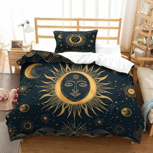 CGLTD Sonne-Mond-Sterne Bettwäsche Set 2 Teilig Astrologie Bettbezug Set+Kissenbezug Für Kinder Erwachsene 3D Mikrofaser Bettbezüge Mit Reißverschluss Single（135x200cm） von CGLTD