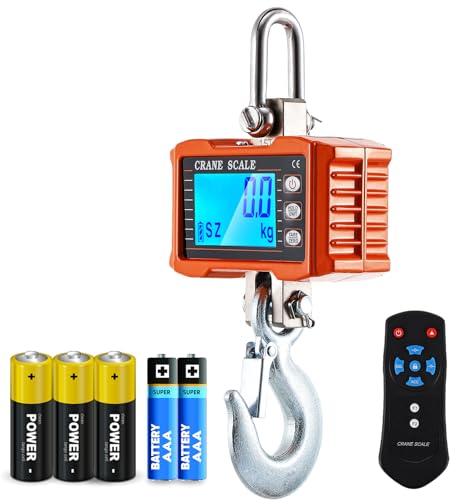 CGOLDENWALL Digitale Kranwaage 2000kg/4400lb, Industrielle Hängewaage mit umschaltbarem kg/lb, LCD-Hintergrundbeleuchtung - Hebezeug-Hakenwaage Ideal für Bauernhöfe, Jagd und Viehzucht (2000kg/4400lb) von CGOLDENWALL