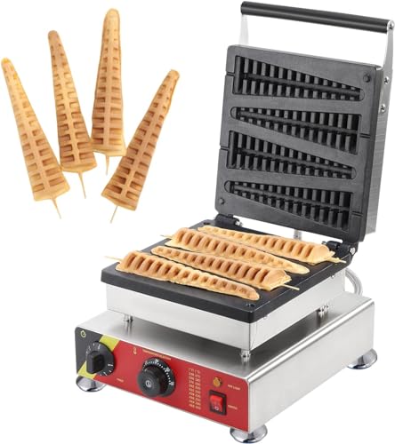 CGOLDENWALL Kommerzielles Waffeleisen 220V, Antihaftbeschichtung Lolly Waffelmaschine 4 Stück mit Zeit und Temperatur Einstellbar für Bäckerei von CGOLDENWALL