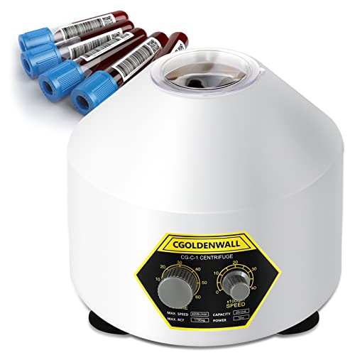 CGOLDENWALL Laborzentrifuge mit 6 * 20 ml Zentrifugenröhrchen &Transparentem Deckel, 4000 U/min Max. Geschwindigkeit, 0-60 Min. Timer, 1790 xg Max. RZK Geeignet für 5/7/10/15 ml Vacutainer Röhrchen von CGOLDENWALL