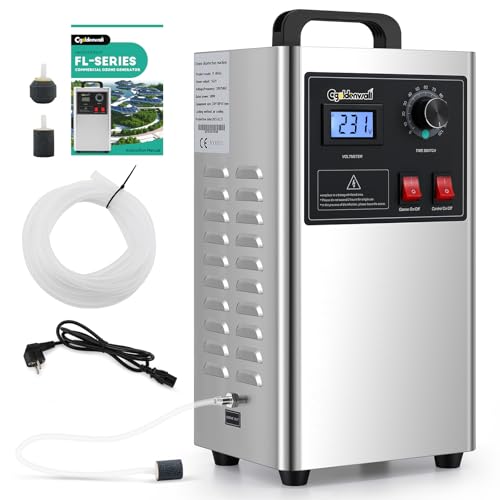 CGOLDENWALL Ozon-Generator für Gewerb/Labor/Industriell mit Belüftungsstein & Strömungsrohr, 0-120 Minuten Timer, Entfernung von Rauch- und Haustiergerüchen sowie Abwasserbehandlung (100W 5g/h) von CGOLDENWALL