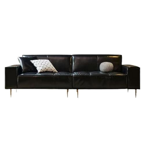 CGTENBS Amerikanisches Vintage-Ledersofa, kleines Wohnzimmer, klassisches schwarzes Ölwachs-Tofu-Block-Sofa (260 x 93 x 82 cm) von CGTENBS