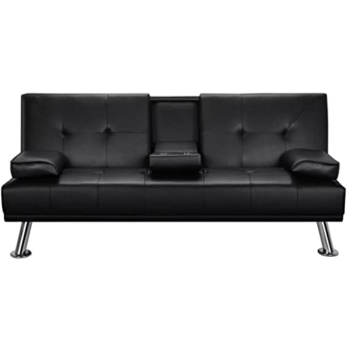 CGTENBS Futon-Futon-Klappsofa aus Kunstleder, multifunktional, umwandelbar, mit Cupholders und Kissen von CGTENBS