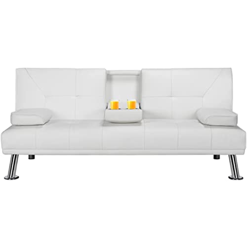 CGTENBS Futon-Futon-Klappsofa aus Kunstleder, multifunktional, umwandelbar, mit Cupholders und Kissen von CGTENBS