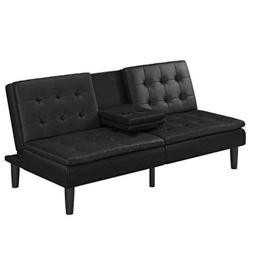 CGTENBS Futon mit Getränkehalter, schwarz, umwandelbares Klappbett Sofa von CGTENBS