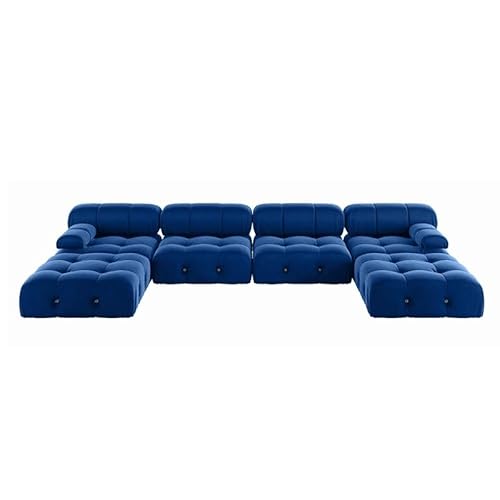 CGTENBS Große Sofa-Couches aus Samtstoff mit Chaiselosomanen Nordeuropa für Wohnzimmer (blau) von CGTENBS