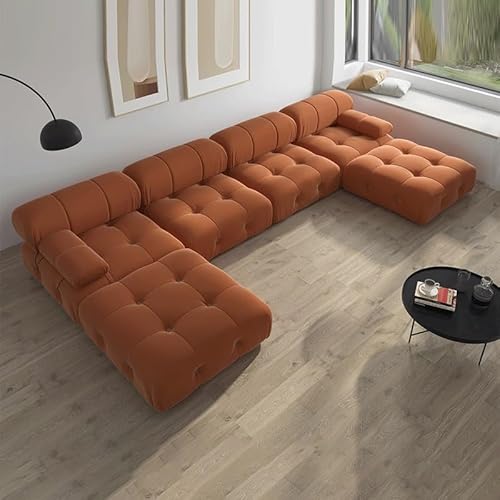 CGTENBS Große Sofa-Couches aus Samtstoff mit Chaiselosomanen Nordeuropa für Wohnzimmer (orange) von CGTENBS