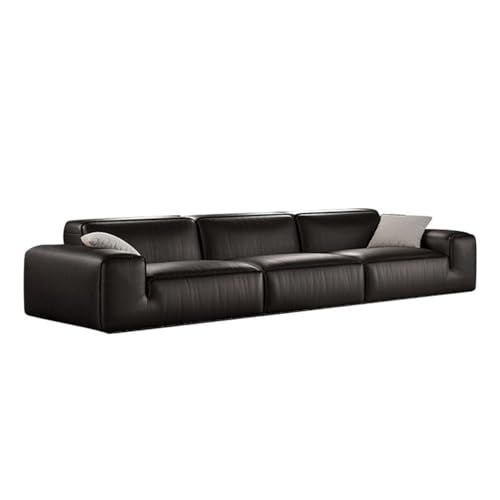 CGTENBS Italienisches Holz-Skelett, minimalistisches Sofa, schwarz, gerade, Villa Tofu-Block, groß, flach, Wohnzimmer-Sofa (360 x 120 x 75 cm) von CGTENBS