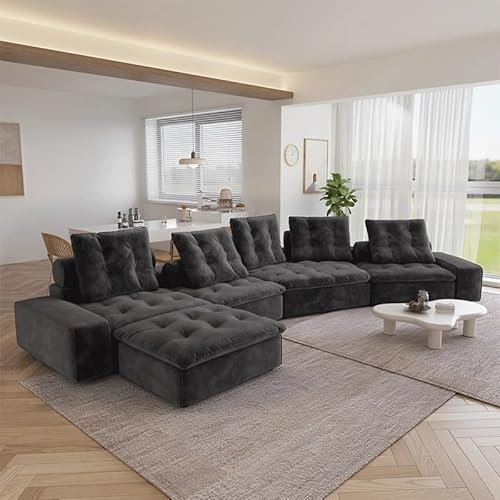 CGTENBS Übergroße Couches Chaiselon-Sofa, verstellbare Rückenlehne, nach unten gefüllt, gebogenes Sektionalsofa (D) von CGTENBS