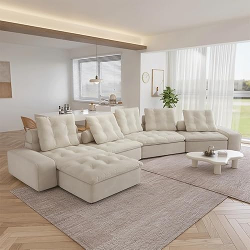 CGTENBS Übergroßes Couch-Sofa, verstellbare Rückenlehne, mit Daunen gefüllt, gebogenes Sektionalsofa (Beige) von CGTENBS