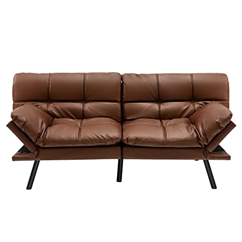 CGTENBS Umwandelbares Futon-Sofa, Bett, Memory-Schaum, Couch, mit verstellbarer Armlehne, Braun von CGTENBS