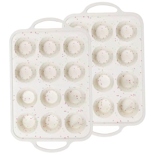 2pcs Silikon-Muffinpfannen zum Backen von 12 Tassen Nicht-Stick-Cupcake-Pfannen-hitzebeständigen sicheren Silikonformen mit Griff zum Backen von CGTQROVR