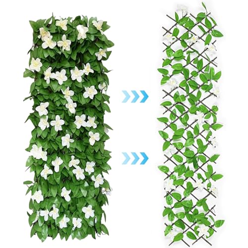 2pcs erweiterbarer Zaun Privatsphäre Bildschirm, künstlicher Efeu mit Blume Holzgitterpaneele für Außenbalkon Terrasse Gartengarten 2pcs erweiterbarer Zaun Privatsphäre Bildschirm, künstlicher Efeu mit Blume Holzgitterpaneele für Außenbalkon Terrasse Gartengarten von CGTQROVR