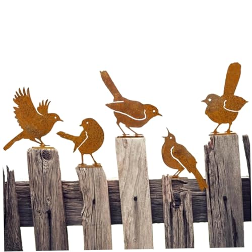 5pcs rostige Vögel Metallkunst, Metallvogel Silhouette mit Schrauben, Rostvogel, Baumpfahl, Gartenpfahl, Figur -Ornamente Tiergartenstatue für Felder, Gärten, Parks, Hotels (Stil 1) von CGTQROVR