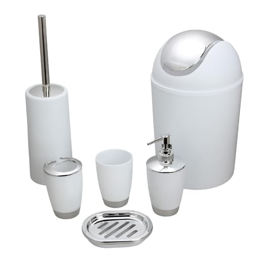 6pcs Badezimmermüll und Toilettenbürste Set weiße Plastik -Badezimmerzubehör mit Mülldose für Zuhause 6pcs Badezimmermüll und Toilettenbürste Set weiße Plastik -Badezimmerzubehör mit Mülldose für Zuhause von CGTQROVR
