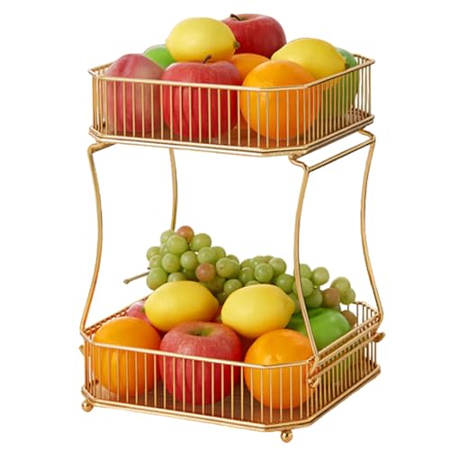 CGTQROVR 2-Tier-Obstkorb, 10 x 10 x 3 Zoll abnehmbarer Organizer Obstschale, Metall ausgehöhltes Goldkorb für Brot Gemüse Obst Kosmetik Schmuck Küche Arbeitsplatte von CGTQROVR