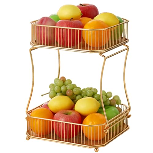 CGTQROVR 2-Tier-Obstkorb 10x10x3 Zoll abnehmbarer Organizer Obstschalen Metall ausgehöhltem Goldkorb ideal für Brot Gemüse Obst Kosmetik Schmuck Küche Arbeitsplatte von CGTQROVR