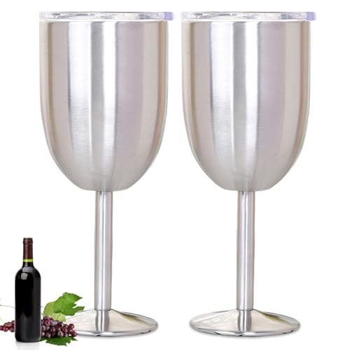 2pcs Edelstahl Weinglas doppeltwandiger isolierter Weinbecher mit Deckel Unbrechbar Stiel-Trinkbecher Perfekt für Reisen im Freien Camping 2pcs Edelstahl Weinglas doppeltwandiger isolierter Weinbecher mit Deckel Unbrechbar Stiel-Trinkbecher Perfekt für Reisen im Freien Camping von CGTQROVR