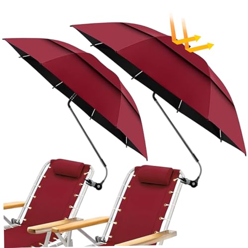 CGTQROVR 2pcs Stuhl Regenschirm mit Klemme 180 ° einstellbar, upf100+ winddichtem Doppel -Baldachin -Strand Stuhl Regenschirm für Terrasse, Camping, Rollstuhl, Golfwagen, Weinrot von CGTQROVR