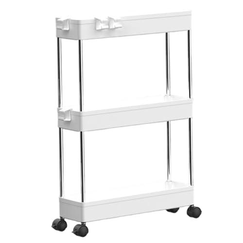 CGTQROVR 3 -Tier -Rollwagen Plastikwagen mit Rädern & Metallstange & abnehmbare Haken Hohlspeicher Trolley unter Schreibtisch Aufbewahrung für Büro Wohnzimmer Küche von CGTQROVR
