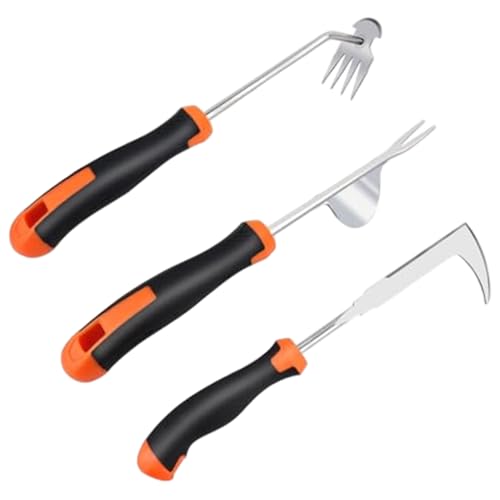 CGTQROVR 3pcs Hand Unkrebswerkzeug L-förmig und V-förmig 4 Zähneköpfe Unkraut-Puller-Werkzeug mit Gummihandbuch manuelles Gartenrake für Garten von CGTQROVR