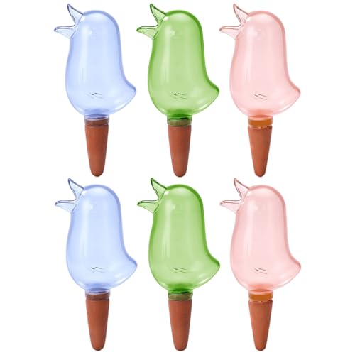 CGTQROVR Automatic Plant Waterer 6PCS 3 Farbvogelvogelförmige transparente Pflanzenwasserer mit Keramikspitze 6, 5 x 2, 8 Zoll Selbstwässerungspikes im Urlaub von CGTQROVR