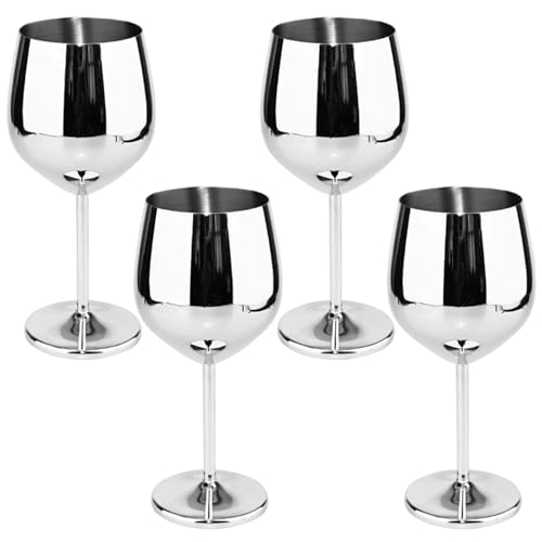 CGTQROVR Edelstahl Weinglas 4pcs 500 ml Stammlas Weinglas U-förmiges U-förmiger Potbelly Rost-Sofes Unzerbrechlicher eleganter moderner tragbarer Metallbecher mit Stielen für Heimreise von CGTQROVR
