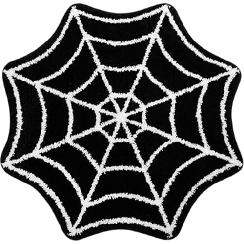 CGTQROVR Gothic Teppich Halloween Decor Spider Web Bad Matte 27 Zoll Cartoon Schwarz weiß Bad Teppich Badezimmer Matte Plüsch Dusche Teppiche für Haus Halloween Dekorationen von CGTQROVR