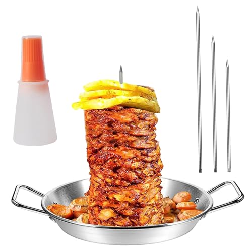 CGTQROVR Kebab -Teller und Spieß 10 -Zoll -Edelstahl vertikaler Spieß Kebab -Pfanne mit 3 Größen abnehmbaren Spikes und Ölflaschenbürste für Ganzhähnchenfisch -Wurststeak CGTQROVR Kebab -Teller und Spieß 10 -Zoll -Edelstahl vertikaler Spieß Kebab -Pfanne mit 3 Größen abnehmbaren Spikes und Ölflaschenbürste für Ganzhähnchenfisch -Wurststeak von CGTQROVR