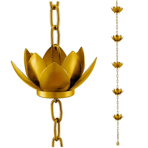CGTQROVR Regenketten perfekt für außerhalb von 47 Zoll, Goldener Lotus Regenfängerkette hängende dekorative Regench CGTQROVR Regenketten perfekt für außerhalb von 47 Zoll, Goldener Lotus Regenfängerkette hängende dekorative Regench von CGTQROVR
