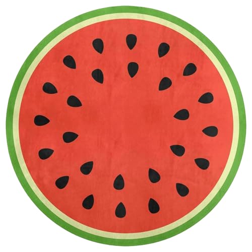 CGTQROVR Runder Teppich, 2, 6 Fuß Wassermelonenteppich mit rutschfestem Rücken, waschbares weiches Kristall Samtfrucht Frucht Badematte für Wohnzimmer Schlafzimmer Wohnkultur Wohnzimmer von CGTQROVR