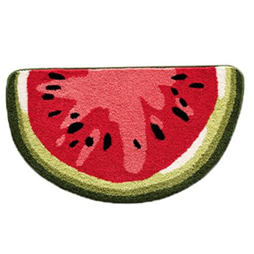 CGTQROVR Wassermelonteppich halbe runde Wassermelonenmatte Weiche Wasser-Absorptions-Obst-Bad Matte Nicht-Schlupf-Obstteppich für Badezimmer Küche von CGTQROVR