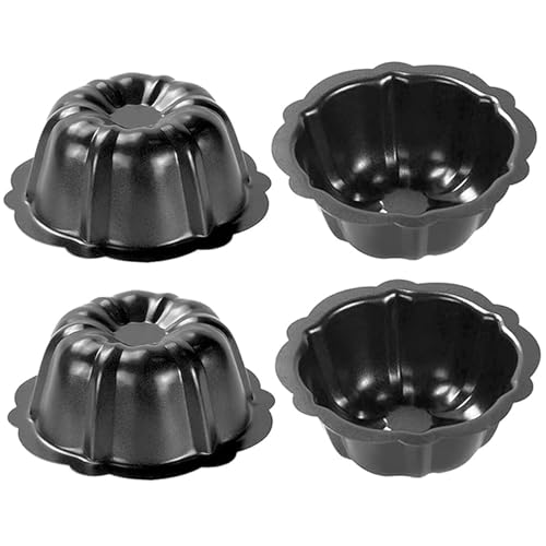 Mini -Kuchen -Pfannen 4pcs 4 Zoll Nicht -Stick Kohlenstoffstahl Mini Flan Formen Blütenform Backformen für Cupcake Brot Bavarois Brownie von CGTQROVR