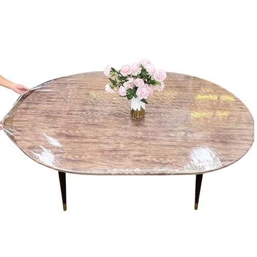 Oval ausgestattete Tischdecke mit elastischer wasserdichtem öldichtem, klarem Tabellenabdeckungsschutz leicht zu reinigen Kunststofftischzlotz für 48 x 72 Zoll, ovaler Tisch von CGTQROVR