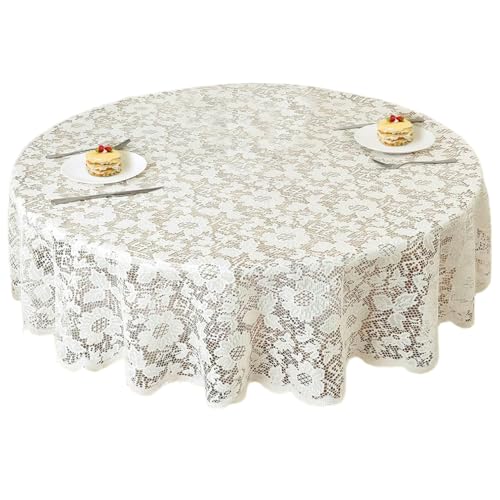 Runde Tischdecke Blume bestickt 60 -Zoll Runde Tischtuch Polyester Spitze Tischdecke für das Essen Hochzeit Restaurant Beige von CGTQROVR